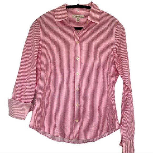 Banana Republic pink/white micro stripe long sleeve button down casual top NWOT - Picture 4 of 5